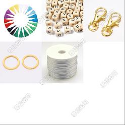 (52) Непрозрачная лаванда Сделай сам наборы для ключей, В комплект входят 10 шт. подвесок с полиэстеровыми кисточками, 300шт. деревянных бусин с принтом, 10Поворотные застежки-«лобстеры» из сплава, 10 железные разрезные брелоки для ключей, 10м нейлоновая нить, разноцветные, 80~90x8.5~9 мм, отверстие : 4x6 мм