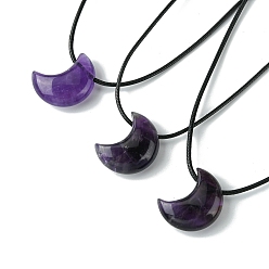 Аметист Природный аметист кулон ожерелье, воском шнура, луна, 14.17~27.95 дюйм (36~71 см)