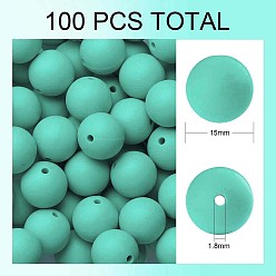 Turquoise 100Pcs Silicone Beads Round Rubber Bead 15MM Loose Spacer Beads for DIY Supplies Jewelry Keychain Making, Turquoise, 15mm