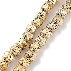 Light Gold Plated Electroplated Natural Lava Rock Beads Strands, Hexagon, Light Gold Plated, 6~6.5x6~6.5x5.5~6mm, Hole: 1.5mm, about 65pcs/strand, 15.55''(39.5cm)
