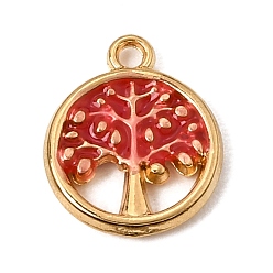 Red 304 Stainless Steel Enamel Pendants, Tree of Life Charms, Ion Plating(IP), Long-Lasting Plated, Real 18K Gold Plated, Red, 14x12x2mm, Hole: 1.5mm