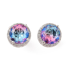 Разноцветный Серьги из латуни с микропаве и цирконием в стойке, долговечный, карат круглой формы, красочный, 10 мм