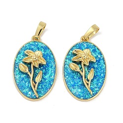 Темно-Голубой Стойки обшивки латунные подвески, с синтетическим опалом, долговечный, без свинца и без кадмия, реальный 18 k позолоченный, овал с надписью «помни меня», глубокое синее небо, 25.5x16x4.5 мм, отверстие : 5.5x3 мм