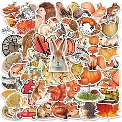 Others Autumn PVC Self-adhesive Cartoon Stickers, Waterproof Forest Animal Decals for Suitcase, Skateboard, Refrigerator, Helmet, Mobile Phone Shell, Season Theme Pattern, 40~80mm, 50pcs/bag