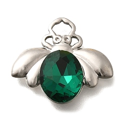 Изумруд 304 подвески из нержавеющей стали, со стразами, цвет нержавеющей стали, Пчелы, изумруд, 17x19x4.5 мм, отверстие : 3.5x2 мм