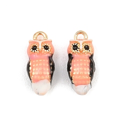 Saumon Laiton émail pendentifs, charmes hibou, Saumon, 14x6x5mm, Trou: 1.4mm