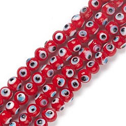 Red Handmade Evil Eye Lampwork Bead Strands, Round, Red, 8~8.5x7.5~8.5mm, Hole: 1.6mm, about 50pcs/strand, 13.98~14.25''(35.5~36.2cm)