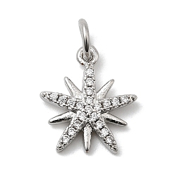 Платинированный Латунные микро проложить кубического циркония прелести, звезда, долговечный, стойки покрытие, с целью перехода в кольце, Реальная платина, 13.5x11.5x2 мм, отверстие : 3 мм