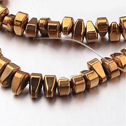 Golden Plated Electroplate Non-magnetic Synthetic Hematite Bead Strands, teardrop, Golden Plated, 6x4x3mm, Hole: 1mm, about 135pcs/strand, 15.7 inch
