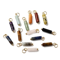 Смешанные камни Природные и синтетические Gemstone подвески, подвески-колонны с 304 кольцами из нержавеющей стали, золотые, смешанные окрашенные и неокрашенные, 18.5~19x4~4.5 мм, отверстие : 3.5 мм