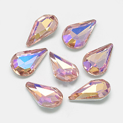 Dark Salmon Pointed Back Glass Rhinestone Cabochons, Back Plated, Faceted, AB Color Plated, teardrop, Dark Salmon, 13x8x4mm