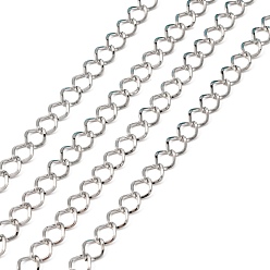 Platinum Iron Twisted Chains, Unwelded, with Spool, Rhombus, Platinum, 19x13x2.2mm, about 328.08 Feet(100m)/roll