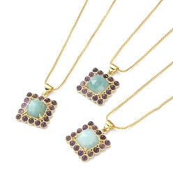 Amazonite Natural Amazonite & Amethyst Rectangle Pendant Necklace, Real 18K Gold Plated Brass Jewelry, 17.48~17.68 inch(44.4~44.9cm)