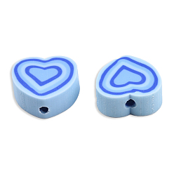 Светло-Голубой Бусины из полимерной глины , сердце, Небесно-голубой, 8~10x9~10.5x4~5 мм, отверстие : 1.2 мм