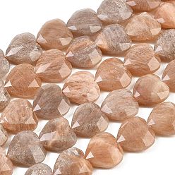 Солнечный Камень Натуральный Sunstone бисер пряди, граненые, сердце, 13~13.5x13.5x6 мм, отверстие : 1.2 мм, около 30 шт / нитка, 14.96'' (38 см)