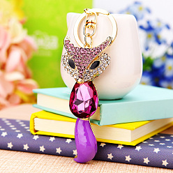Gemstone fox purple Sparkling Diamond Fox Car Keychain Women's Bag Charm Metal Keyring Gift