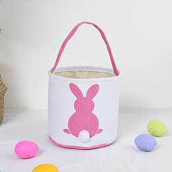 Pink Cloth Bunny Pattern Baskets with Fluffy Tail, Easter Eggs Hunt Basket, Gift Toys Carry Bucket Tote, Pink, 230x240mm