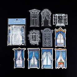 Light Sky Blue 10Pcs Retro Curtain Theme PET & Paper Decorative Stickers, for DIY Scrapbooking, Light Sky Blue, 70~130mm
