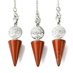 Красный Камень Биолокационный маятник из натуральной красной яшмы, большие подвески, с древом жизни, покрытие стойки, фурнитура из латуни с платиновым покрытием, без кадмия и без свинца, 220~240 мм, отверстие : 1.5~2 мм