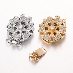 Mixed Color Brass Cubic Zirconia Box Clasps, Cadmium Free & Nickel Free & Lead Free, Flower, Mixed Color, 23x18x7.5mm, Hole: 1 & 3mm