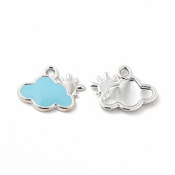 Светло-Голубой Сплав эмали прелести, облако с солнечным очарованием, платина, Небесно-голубой, 11x14x1.5 мм, отверстие : 1.6 мм