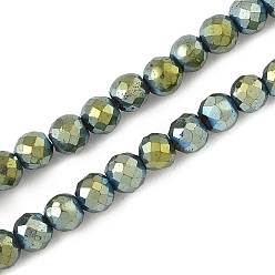 Зеленое Покрытие Гальванизировать синтетические немагнитных гематита бусы пряди, граненые, круглые, зеленый покрытием, 3.5x3 мм, отверстие : 0.9 мм, около 120~122 шт / нитка, 15.16~15.35'' (38.5~39 см)