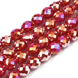 Dark Red Electroplate Opaque Solid Color Glass Beads Strands, AB Color Plated, Faceted, Strawberry, Dark Red, 6x6mm, Hole: 1.4mm, about 100pcs/strand, 24.02 inch(61cm)