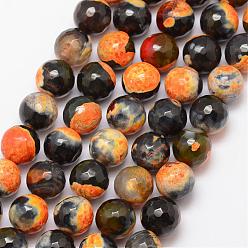 Goldenrod Natural Fire Crackle Agate Bead Strands, Round, Grade A, Faceted, Dyed & Heated, Goldenrod, 10mm, Hole: 1mm, about 37pcs/strand, 15 inch
