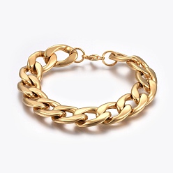 Golden Ion Plating(IP) 304 Stainless Steel Curb Chain Bracelets, with Lobster Claw Clasps, Golden, 8-5/8 inch(22cm), Links: 22x15x4mm