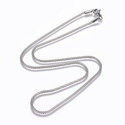Stainless Steel Color 304 Stainless Steel Mesh Chain Necklaces, with Lobster Claw Clasps, Stainless Steel Color, 18.11 inch(46cm)