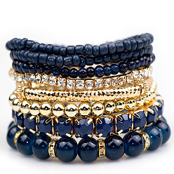 Deep Blue Bohemian Glass Bead Bracelet - Creative Jewelry, Multi-layered, Trendy Hand Accessory.