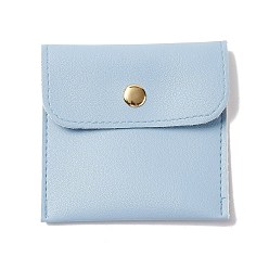 Light Blue PU Imitation Leather Jewelry Storage Bags, with Golden Tone Snap Buttons, Square, Light Blue, 7.9x8x0.75cm