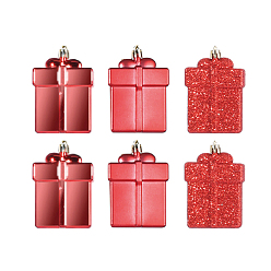 FireBrick Gift Box Plastic Ornaments, Christmas Tree Hanging Decorations, for Christmas Party Gift Home Decoration, FireBrick, 80mm, 6pcs/bag