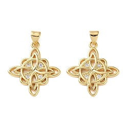 Настоящее золото 18K Латунные микропаве прозрачные подвески с фианитом, ведьмы узел викканский символ прелести, реальный 18 k позолоченный, 25x21.5x2.5 мм, отверстие : 4x3 мм