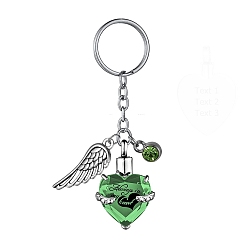 Lime Green Stainless Steel Keychain, with Urn Ashes and Wing Pendant, Lime Green, Pendant: 2.5x2.1cm