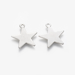 Stainless Steel Color 201 Stainless Steel Pendants, Star, Stainless Steel Color, 20x18.5x0.5mm, Hole: 1.6mm