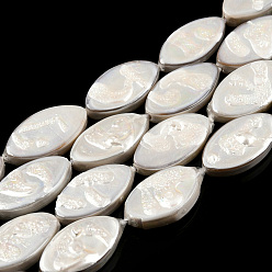 Freshwater Shell Plating Natural Freshwater Shell Beads Strands, Imitate Baroque Pearl Keshi Pearl Beads, Horse Eye, 15~16.5x8~9.5x3~3.5mm, Hole: 0.6mm, about 25pcs/strand, 15.35 inch~15.55 inch(39~39.5cm)