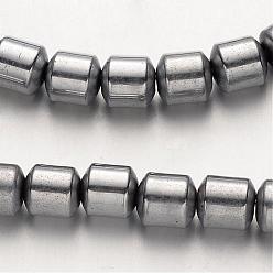 Silver Plated Electroplate Non-magnetic Synthetic Hematite Bead Strands, Column, Silver Plated, 6x6mm, Hole: 1mm, about 67pcs/strand, 15.7 inch