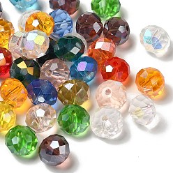 Mixed Color Electroplate Faceted Rondelle AB Color Plated Transparent Glass Beads, Mixed Color, 10x7mm, Hole: 1mm