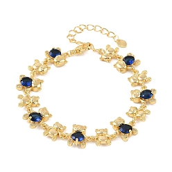 Королевский синий Браслеты-цепочки с микропаве из кубических цирконий из латуни для женщин, со стеклом, стойки покрытие, долговечный, без свинца и без кадмия, реальный 18 k позолоченный, королевский синий, 6-7/8 дюйм (17.5 см)