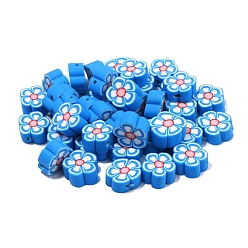 Dodger Blue Handmade Polymer Clay Beads, Plum Blossom, Dodger Blue, 10x4.5mm, Hole: 1.5mm