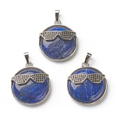 Lapis Lazuli Natural Lapis Lazuli Pendants, with Platinum Tone Brass Findings, Flat Round with Glasses, 32~32.5x27.5x9mm, Hole: 6.5x5mm