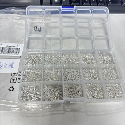 Серебро Наборы фурнитуры: застежки-карабины из сплава, наконечники для железных бусин, штифты с ушком, колпачки для бусин, разделительные бусины и открытые соединительные кольца., серебряные, 6x1 мм, отверстие : 1 мм