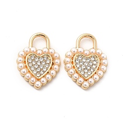 Crystal Alloy Rhinestone Pendants, with ABS Plastic Imitation Pearl Beads, Golden Tone Heart Charms, Crystal, 18x14x3mm, Hole: 4x4mm