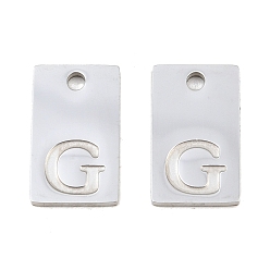 Letter G 304 Stainless Steel Pendants, Rectangle with Letter Charms, Stainless Steel Color, Letter G, 16x10x1.4mm, Hole: 1.8mm
