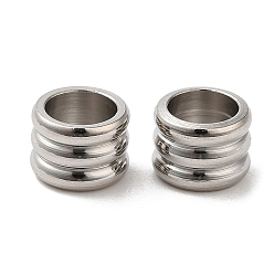Stainless Steel Color 304 Stainless Steel European Beads, Large Hole Beads, Grooved Beads, Column, Stainless Steel Color, 6x4.5mm, Hole: 4mm