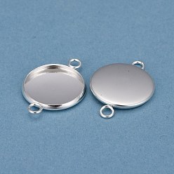 Silver 201 Stainless Steel Cabochon Connector Settings, Plain Edge Bezel Cups, Flat Round, Silver, Tray: 16mm, 25x18x2mm, Hole: 2mm