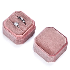 Pale Violet Red 2-Slot Square Velvet Couple Ring Boxes, Finger Ring Storage Gift Case, for Wedding Engagement, Pale Violet Red, 4.8x4.8x4.7cm