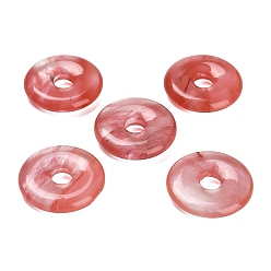 Вишневый Кварц Вишневое из кварцевого стекла подвески, подвески в виде пончиков/пи-дисков, 30x6.5 мм, отверстие : 7.5 мм