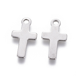 Stainless Steel Color 201 Stainless Steel Tiny Cross Charms, Stainless Steel Color, 14.5x8x0.7mm, Hole: 1.5mm